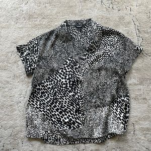 Express lightly cropped silky button down blouse